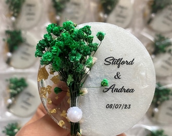 Personalized Magnet Favor for Guest, Epoxy Magnet With Box, Wedding Favor for Guest, Magnet With Dry Flower, Islamic Gift, Bridal Gift