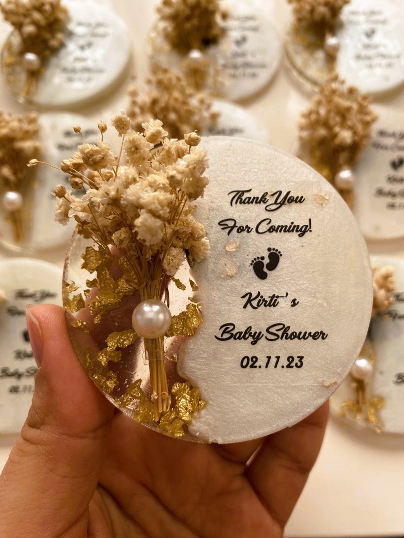 Personalized Magnet Favor, Epoxy magnet, Engagement gift, Bridal Shower Favors,Dried Flower Magnet for Guest,Wedding Gifts,Wedding Magnet image 4