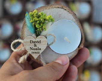 Favores de boda para invitados a granel, Vela a la luz del té de madera, Favores de boda rústicos, Velas de favores de boda personalizadas, Favor de boda para invitados