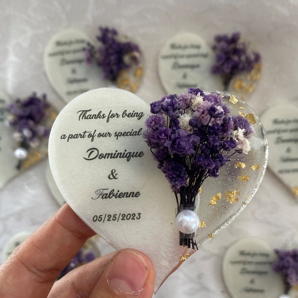 Personalized Magnet Favor for Guest, Magnet With Dry Flower, Islamic Gift, Bridal Gift, Epoxy Magnet With Box, Wedding Favor for Guest