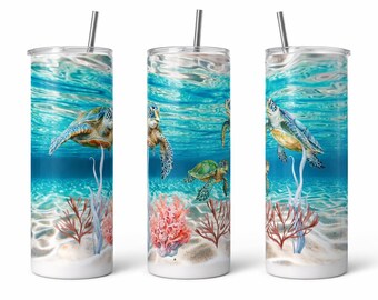 Sea Turtle Tumbler | 20oz Stainless Steel Cup with Metal Straw