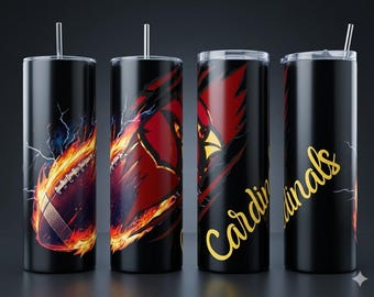 Arizona Cardinals 20oz Skinny Tumbler | Football Flames Stainless Steel Cup | Personalized Cardinals Fan Gift | Double Wall Insulated