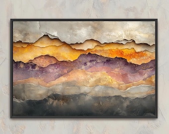 Abstract Mountain Landscape Wall Art Horizontal Canvas Print in Warm Neutral Earth Tones for Interior Designers and Set Decorators