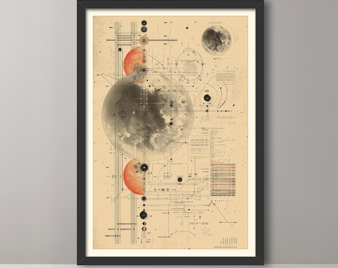 Retro Sci Fi Moon Art Print: Lunar Wall Decor, Space Lover Gift for Holidays