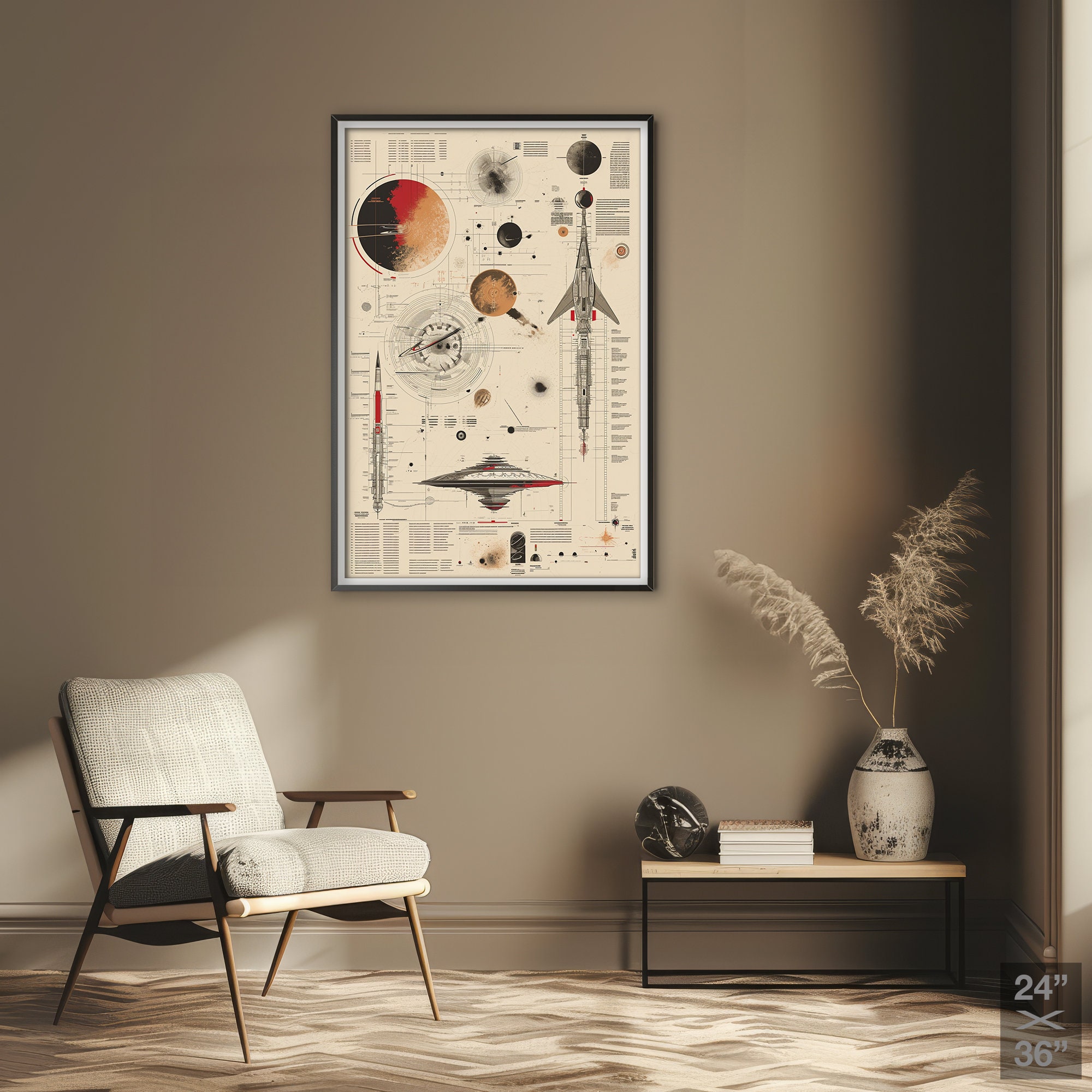 Retro Sci-fi Art Print - Vintage Space Chart Spacecraft Schematics ...
