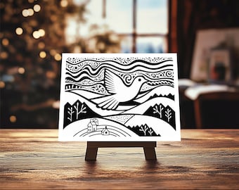 Elegant Folk Art Holiday Card | Vintage Winter Scene | Blank Frameable Greeting Card