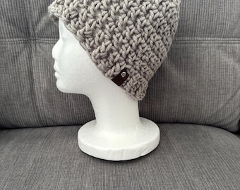 Handmade Crochet Beanie.  Extra Warm Winter/Autumn Hat. Unisex Beanie. Adult Size Large Below-Ear.