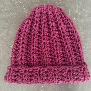 Magenta crochet hat/beanie/slouchy hat, adult hat, adult beanie, slouchy hat, fits size medium to large, warm beanie, cozy hat, woman hat