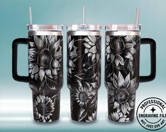 Sunflowers Engraved Tumbler Wrap: 40oz Seamless SVG (Digital File)