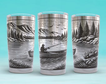 20 oz Fishing Tumbler Wrap, SVG file, Digital, Laser Engraving Cup Wrap