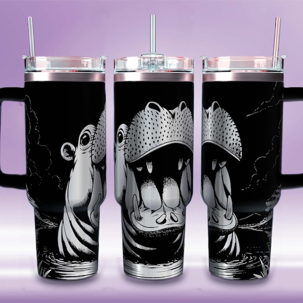 40 oz SVG Hippo Tumbler Engraved. 40oz Wrap. Animal Laser Engraved Quencher Tumbler Svg, Jungle Tumbler Svg