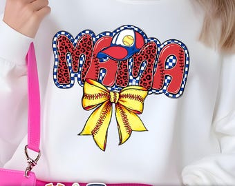 Retro Softball Mama PNG: Coquette Bow Design (Digital Download)