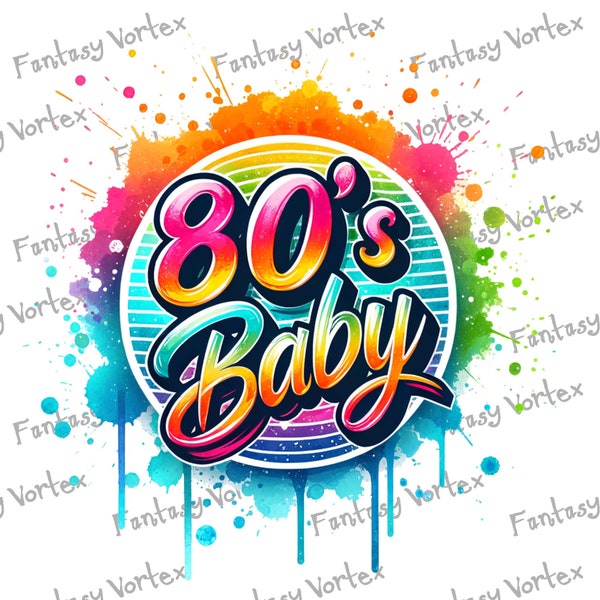 Vintage 80s Design Clipart - Retro Sublimations & Nostalgic 1980s Baby PNG - Instant Download for DTG Shirts