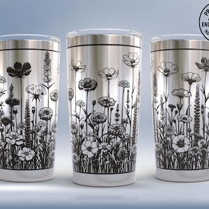 Wildflower Tumbler Wrap Laser SVG, Engraved Tumbler, 20oz Tumbler Full Wrap Laser SVG, Laser Engraved SVG