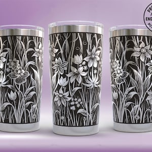 Wildflower Tumbler Wrap Laser SVG, Engraved Tumbler, 20oz Tumbler Full Wrap Laser SVG, Laser Engraved SVG