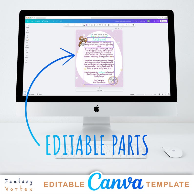 Editable Easter Bunny Letter Template: Printable Canva Design (digital ...