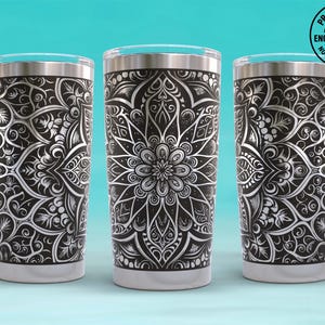 Mandala Laser Engraving full Wrap Design For 20 oz Tumbler, Hand Drawing Mandala Pattern. Seamless SVG File
