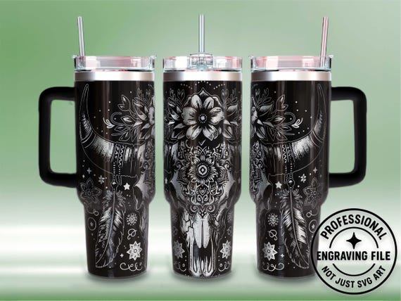 Bull Skull 40oz Tumbler Laser Engraving Wrap (SVG)