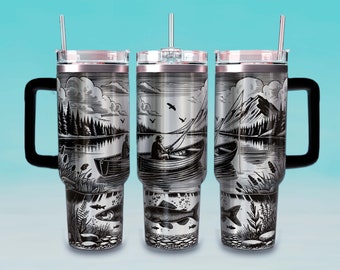 40 oz Fishing Tumbler Wrap Design, SVG file. Digital download, Laser Engraving Cup Wrap