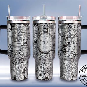 Garage 40 oz Tumbler Wrap - SVG Tumbler Wrap - Auto Spare Teile Art Tumbler - Zahnrad Laser - Auto Motor Tumbler Laser Gravur Design