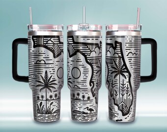 Diseño SVG para envolver vasos térmicos de Florida: Diseño de grabado del paisaje estatal (40 oz) (Descarga digital)