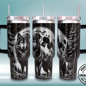 Arquivo SVG para gravação a laser de lobo em copo térmico de 1,2 litro (40 oz)