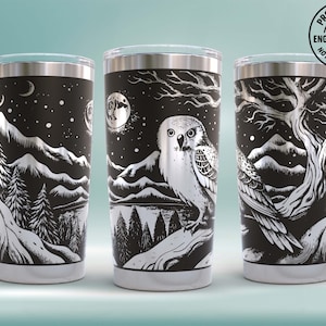 20 oz Tumbler Seamless Wrap - Winter Owl Design - 20oz Tumbler Full Wrap Laser - Laser Engraved SVG - Tumbler Laser File