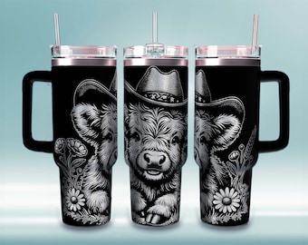 Diseño SVG para vaso térmico Highland Cow: grabado láser de 40 oz.