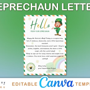 Plantilla de Canva con letra de duende para imprimir / Carta editable para el Día de San Patricio / Diseño personalizado para el Día de San Patricio en Canva para niños