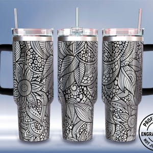 Mandala Inspired Pattern, Mandala Laser Engraving full Wrap Design For 40 oz Tumbler, Seamless SVG File