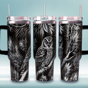Owl 40 oz Tumbler Seamless  Wrap. Side Laser SVG, 40oz Tumbler Full Wrap Laser, Laser Engraved SVG, Tumbler Laser File