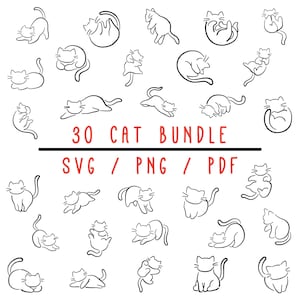 Lot SVG pour les amoureux des chats - contours et silhouettes de chat chic dessinés à la main - idéal pour les cliparts, les dessins de tatouage et la décoration intérieure - les fichiers SVG et PNG
