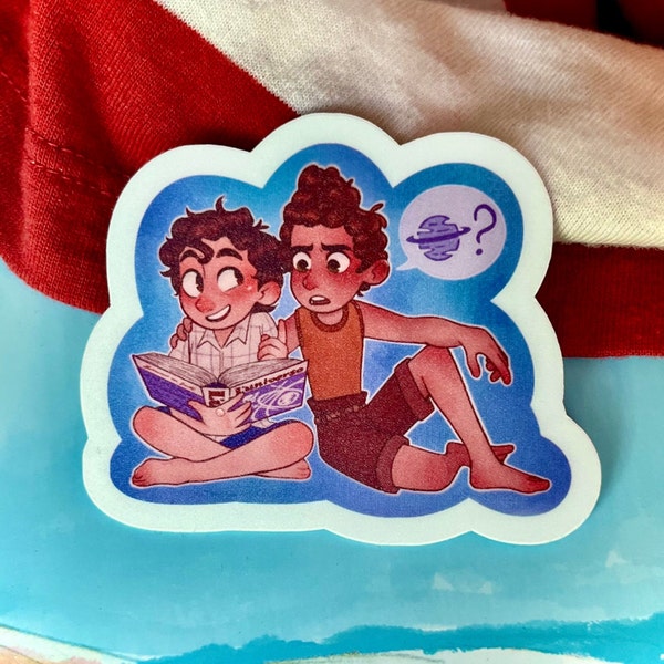 Luca and Alberto with Book Vinyl Matte Sticker - Luca Pixar Laptop sticker | Luca Disney Decal Sticker