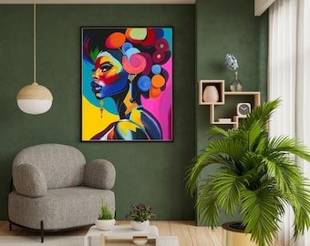 Afrocentric Woman Portrait Art | Colorful African Inspired Painting (Digital Download)