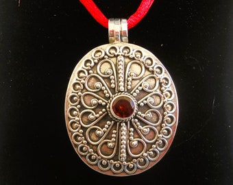 Handmade 925 Sterling Silver Garnet Gemstone Memory, Keepsake, Cremation Locket Pendant with Gift Jewelry Box included