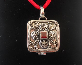 Handmade 925 Sterling Silver Garnet Memory, Keepsake, Cremation Locket Pendant with Gift Jewelry Box included