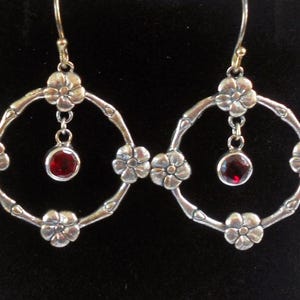 Handmade Sterling Silver Garnet Flower Earrings