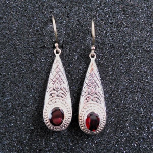 Handmade Sterling Silver Garnet Gemstone Earrings with Gift Earrings Box included