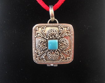 Handmade 925 Sterling Silver Turquoise Memory, Keepsake, Cremation Locket Pendant with Gift Jewelry Box included