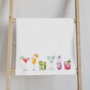 leuke cocktailhanddoek, barinrichting, heldere cocktails, martini, margarita, mojito, aperol spritz, mimosa, barwagenaccessoires, schattige handdoeken