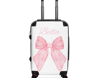 custom bow suitcase, girly bag, personalized luggage, coquette bow, name travel accessories, birthday gift, girly gift, pink bow suitcase