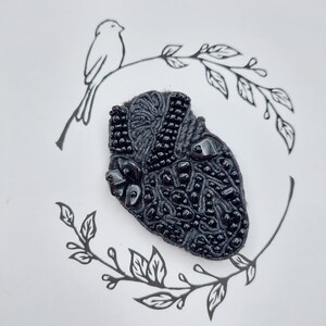 Black heart accessory , Beaded brooch embroidered brooch anatomical heart brooch pin embroidered accessory gift seed beaded jewelry