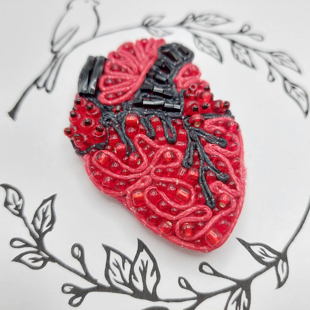 Anatomical Heart Gift Beaded Brooch Embroidered Brooch Etsy