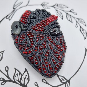 Beaded heart brooch , embroidered brooch anatomical heart brooch pin embroidered accessory gift seed beaded jewelry