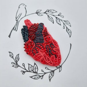 Beaded heart brooch embroidered brooch anatomical heart brooch pin embroidered accessory gift seed beaded heart jewelry