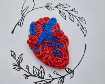 Red heart accessory ,  Beaded brooch embroidered brooch anatomical heart brooch pin embroidered accessory gift seed beaded jewelry