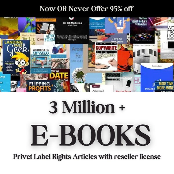 3 Million+ Ebooks + 3 Million PLR Articles Bonus with reseller rights | 3 M Ebooks bundle | EBook collection