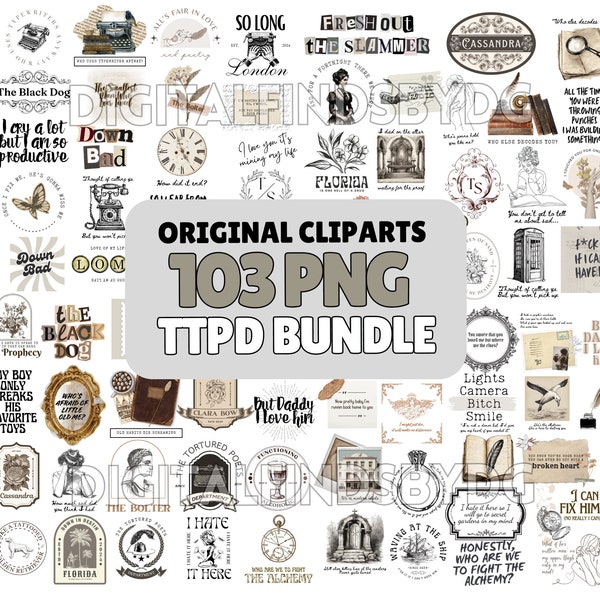 High Quality TTPD-Inspired Clip Art PNG Bundle | Original Design T Swift Sticker Pack