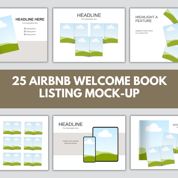 Airbnb Welcome Book Listing Mock Up Template | Boho Theme Magazine Mock-up | Printable Earth Tone Minimalist Neutral Beige Mockup Bundle