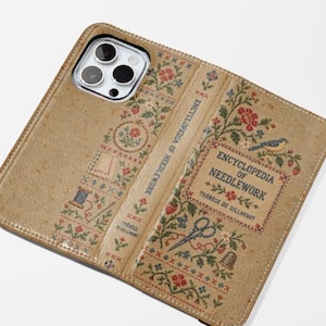 Encyclopedia of Needlework Phone Case Plånbok, Bokomslag för sömnad, Vintage stygn Klassisk litteratur, Quiltare Gåva till sömmerska